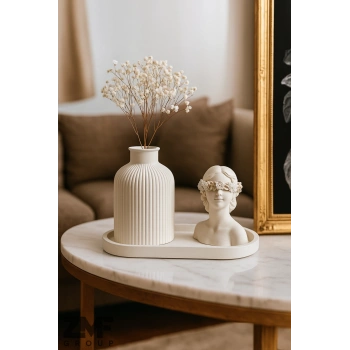 Dekoratif Kadın Figür Mini Kuru Çiçek Vazosu Set Stand Dahildir