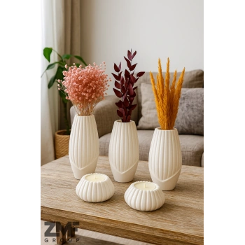 Dekoratif Vazo ve Mumluk Seti 5 Parça