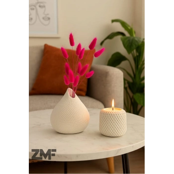 Hasır Desen Damla Vazo ve Hasır Beton Mum