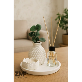 Hediyelik Tepside Bubble Vazo Bebek Pudrası Kokulu Lotus Mum ve Oda Kokusu