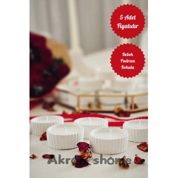 Kase İçinde Bebek Pudrası Kokulu Dekoratif Mum Söz, Nişan, Nikah Mevlid Hediyelik Mum 5 Adet Fiyatıdır.