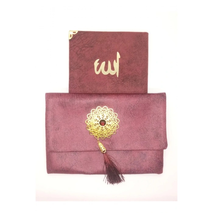 Lüks Çantalı Kadife Kaplı Yasin ( Bordo )