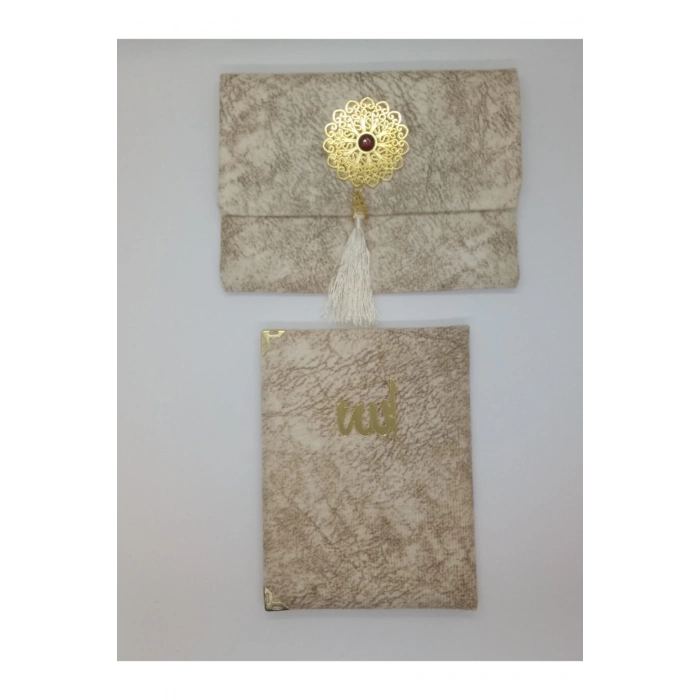 Lüks Çantalı Kadife Kaplı Yasin ( Krem )