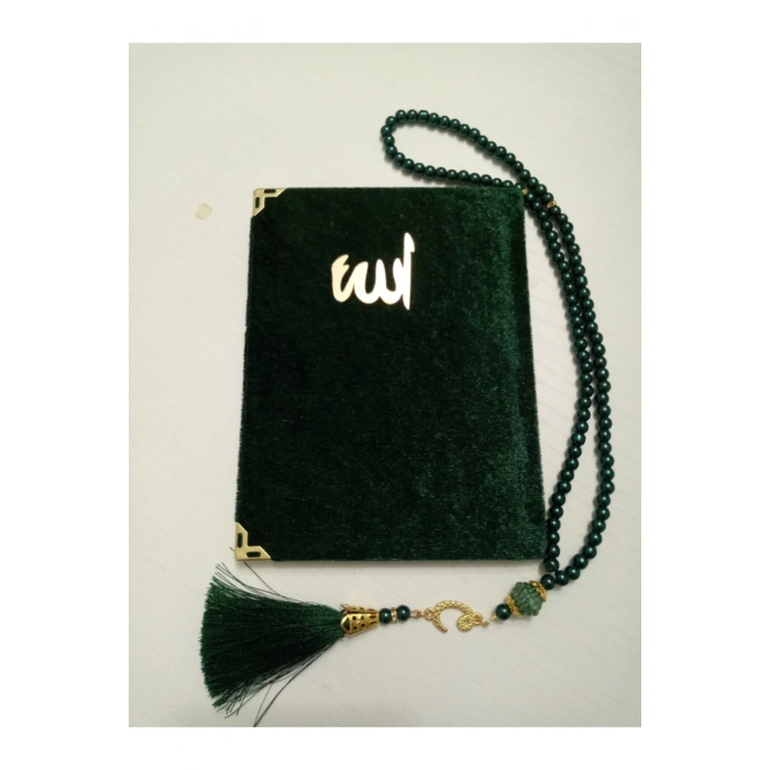 Kadife Yasin Set Inci Tesbih - Koyu Yeşil ( Çanta Boy )