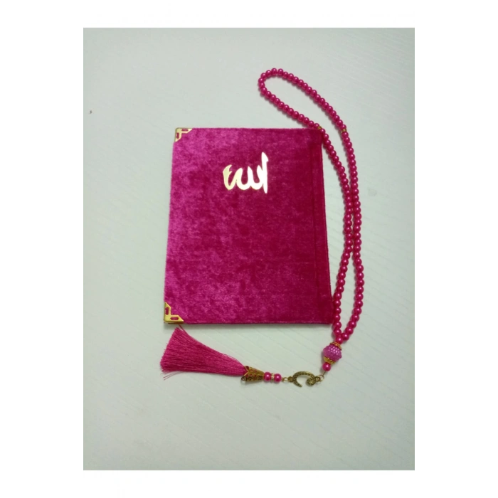 Kadife Yasin Set Inci Tesbih - Fuşya ( Çanta Boy )