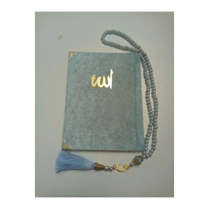 Kadife Yasin Set Inci Tesbih - Açık Mavi ( Çanta Boy )