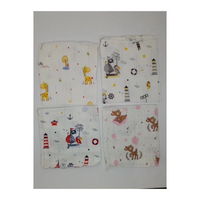 Müslin Bez - Müslin Bebek Ağız Silme Bezi 4 Adet Müslin Ağız Bezi