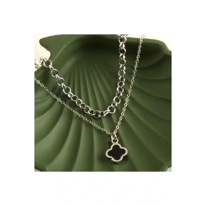 Çiçek Trend Ikili Kolye - Siyah Çiçek Kolye