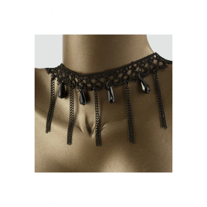 Kristal Zincir Sallantılı Yeni Sezon Dantel Kolye