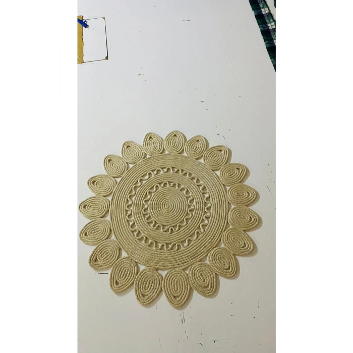 Açık Kahverengi Yuvarlak Örme Jüt Halı - Açık Kahverengi Hasır Halı - Açık Kahverengi Daire Halı