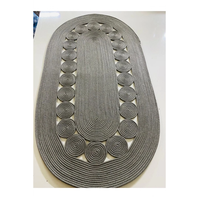 Oval Gri Hasır Halı - Oval Gri Jüt Halı - Modern Jüt Gri Halı