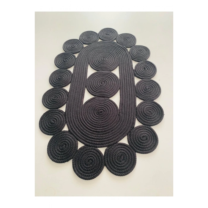 Oval Siyah Jüt Halı - Siyah Hasır Oval Halı - Siyah Hasır Halı
