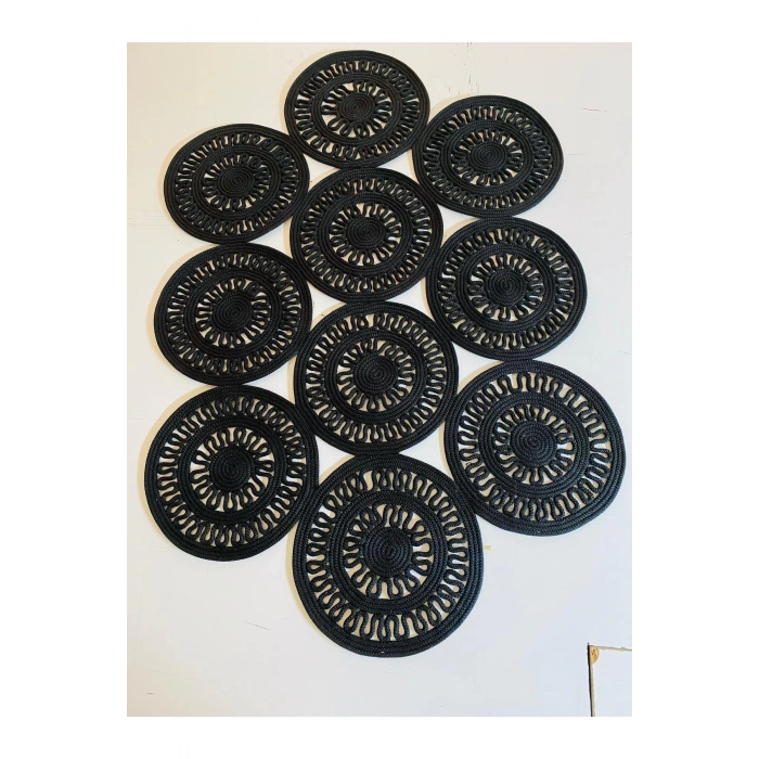 Siyah Dantel Model Hasır Halı - Dantel Model Siyah Jüt Halı - Siyah Hasır Halı