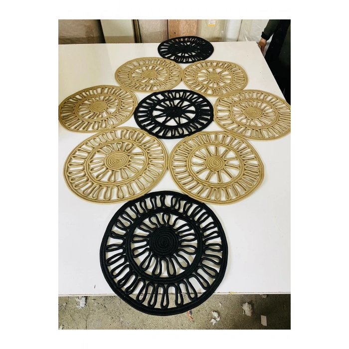 Iki Renk Örme Hasır Halı - Iki Renk Jüt Halı - Şekilli Hasır Halı - Modern Jüt Halı