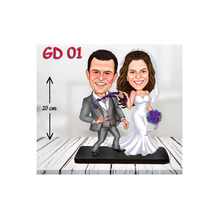 Kişiye Özel Ahşap Biblo - Gelin ve Damat Biblo ( 3D Biblo )