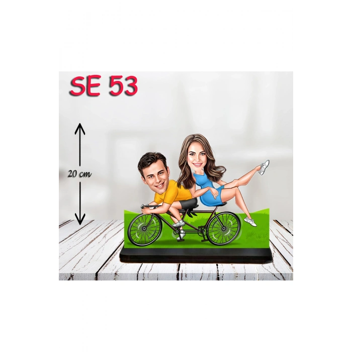 Kişiye Özel Ahşap Biblo - Bisiklet Kullanan Çift