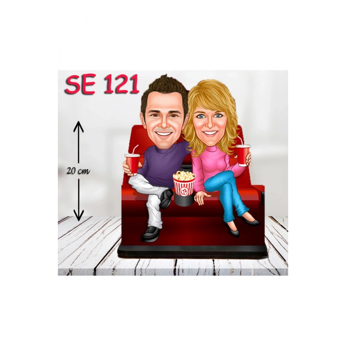 Kişiye Özel Ahşap Biblo - Sinemacı Çift Biblosu