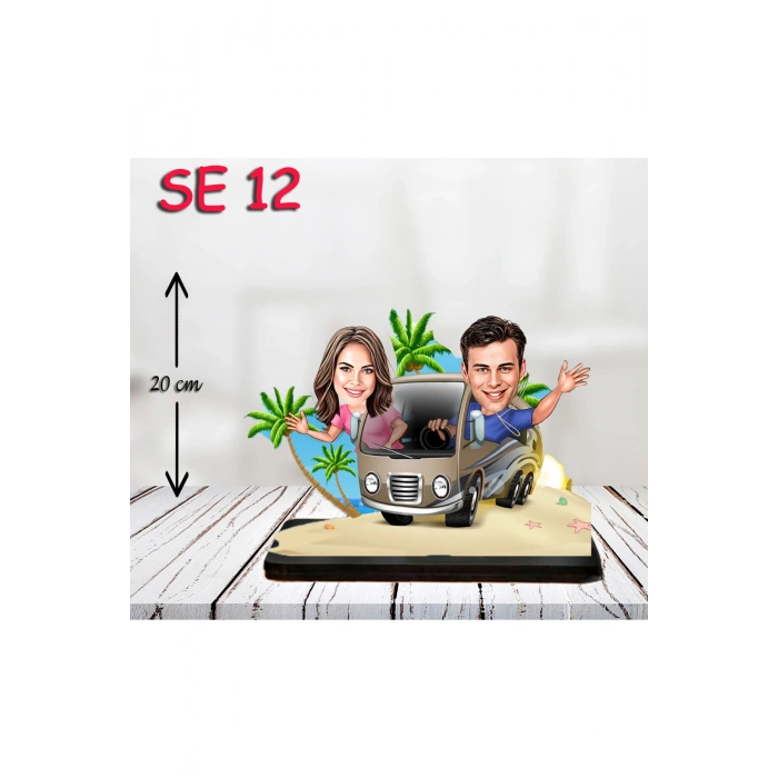 Kişiye Özel Ahşap Biblo - Karavan Kullanan Çift