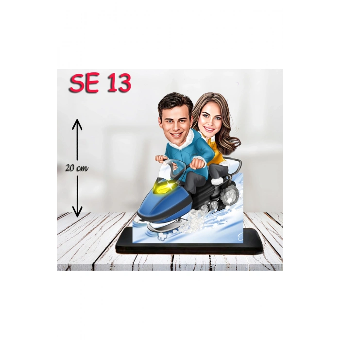 Kişiye Özel Ahşap Biblo - Kar Motoru Kullanan Çift