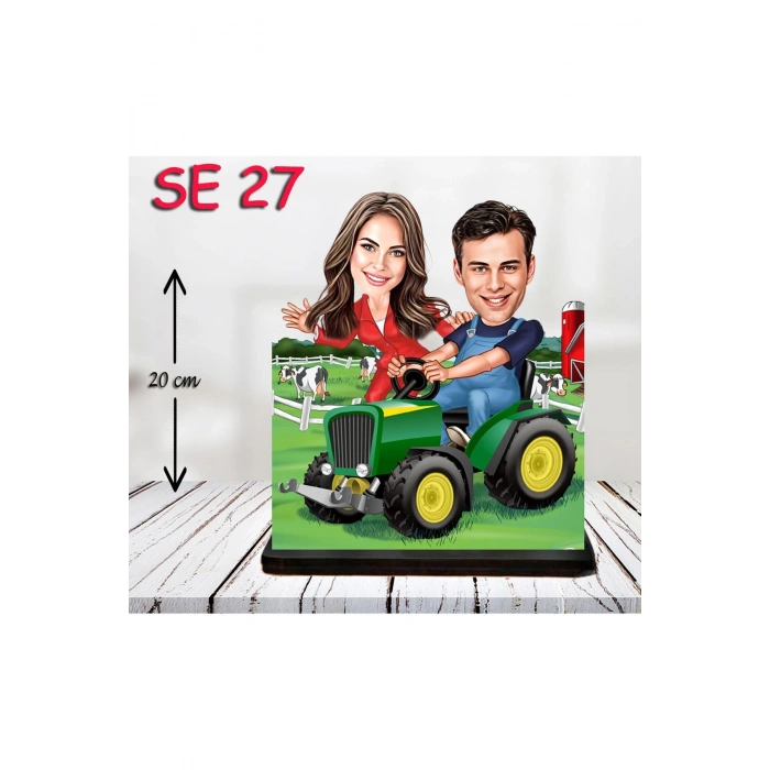 Kişiye Özel Ahşap Biblo - Traktör Kullanan Çift