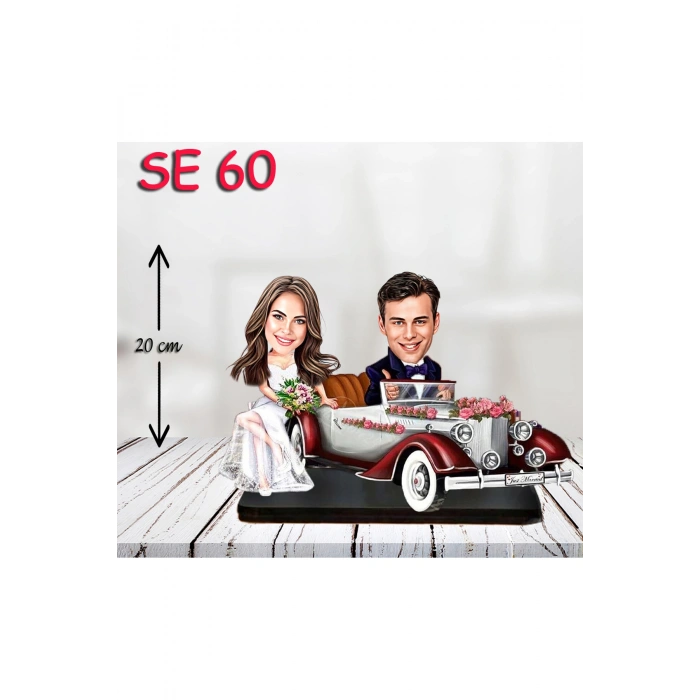 Kişiye Özel Ahşap Biblo - Limuzin Kullanan Çift