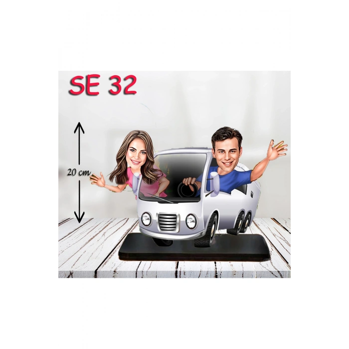 Kişiye Özel Ahşap Biblo - Otobüs Kullanan Çift