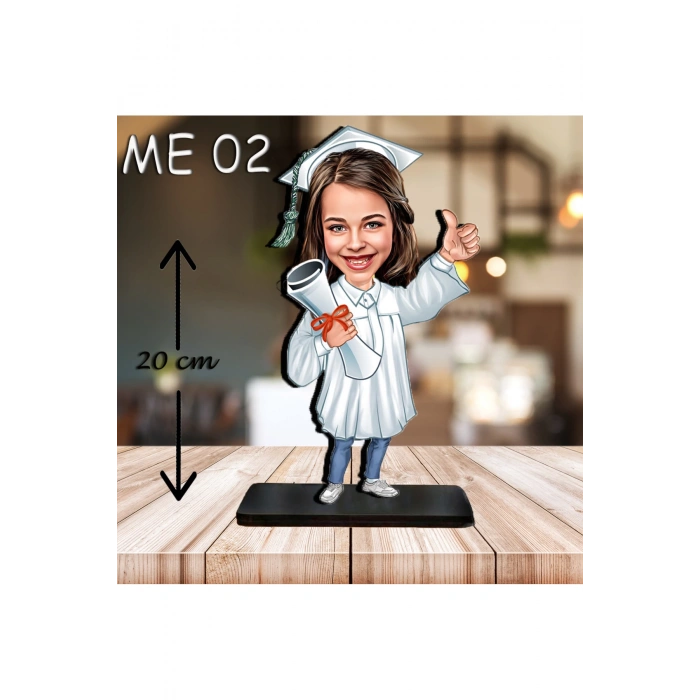 Kişiye Özel Ahşap Biblo - Kız Çocuk Karikatür Biblo - Mezuniyet Biblo
