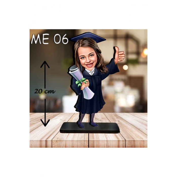 Kişiye Özel Ahşap Biblo - Kız Çocuk Karikatür Biblo - Mezuniyet Biblo