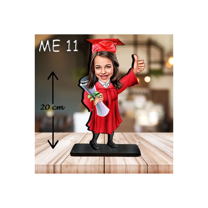 Kişiye Özel Ahşap Biblo - Kız Çocuk Karikatür Biblo - Mezuniyet Biblo