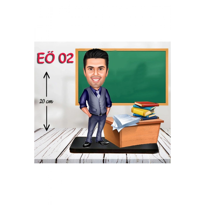 Kişiye Özel Ahşap Biblo - Erkek Öğretmen Karikatür Biblo - Öğretmen Biblo 2