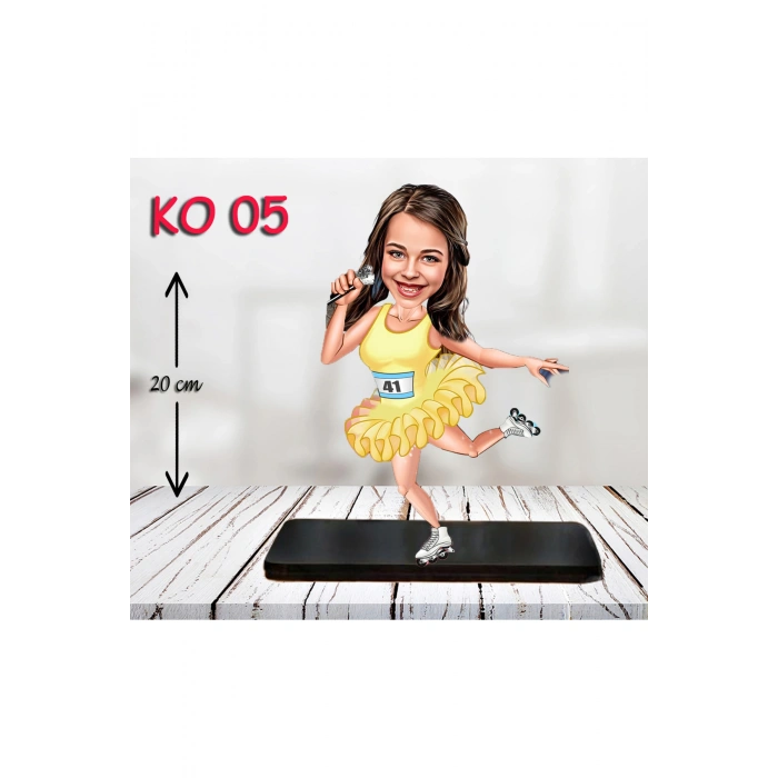 Kişiye Özel Ahşap Biblo - Kız Çocuk Karikatür Biblo - Patenci Biblo