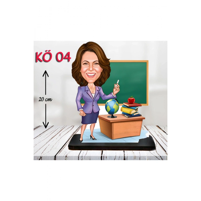 Kişiye Özel Ahşap Biblo - Kadın Öğretmen Karikatür Biblo - Öğretmen Biblo 4