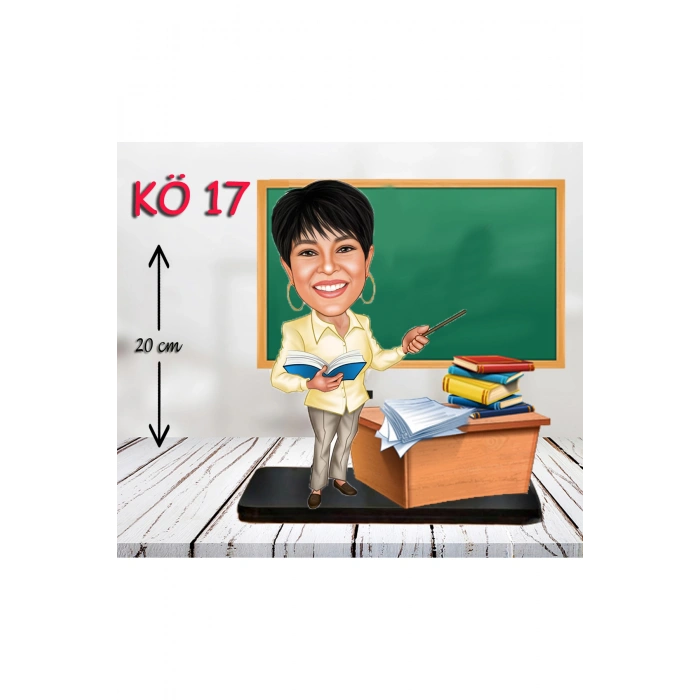 Kişiye Özel Ahşap Biblo - Kadın Öğretmen Karikatür Biblo - Öğretmen Biblo 17