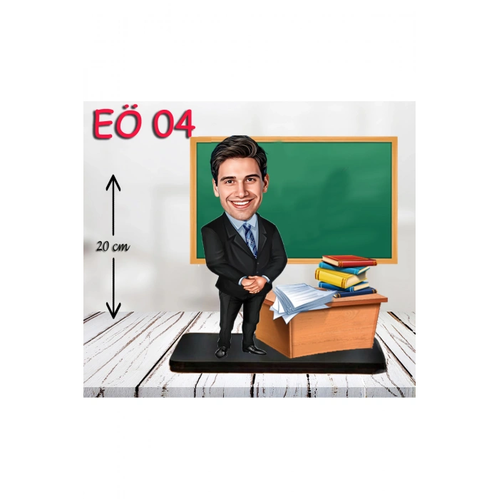 Kişiye Özel Ahşap Biblo - Erkek Öğretmen Karikatür Biblo - Öğretmen Biblo 4
