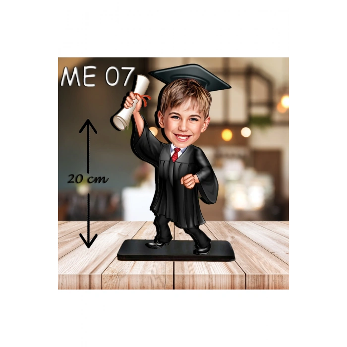 Kişiye Özel Ahşap Biblo - Erkek Çocuk Karikatür Biblo - Mezuniyet Biblo 5