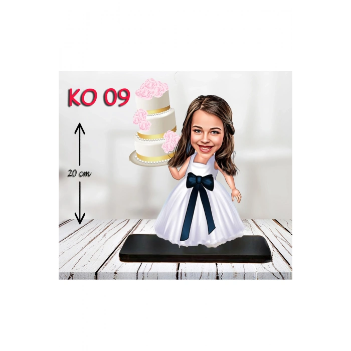 Kişiye Özel Ahşap Biblo - Kız Çocuk Karikatür Biblo - Pastacı Biblo