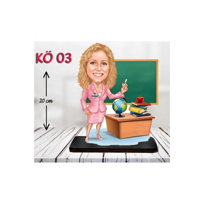 Kişiye Özel Ahşap Biblo - Kadın Öğretmen Karikatür Biblo - Öğretmen Biblo 3