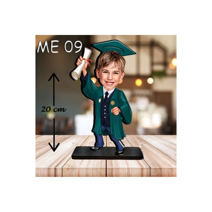 Kişiye Özel Ahşap Biblo - Erkek Çocuk Karikatür Biblo - Mezuniyet Biblo 7