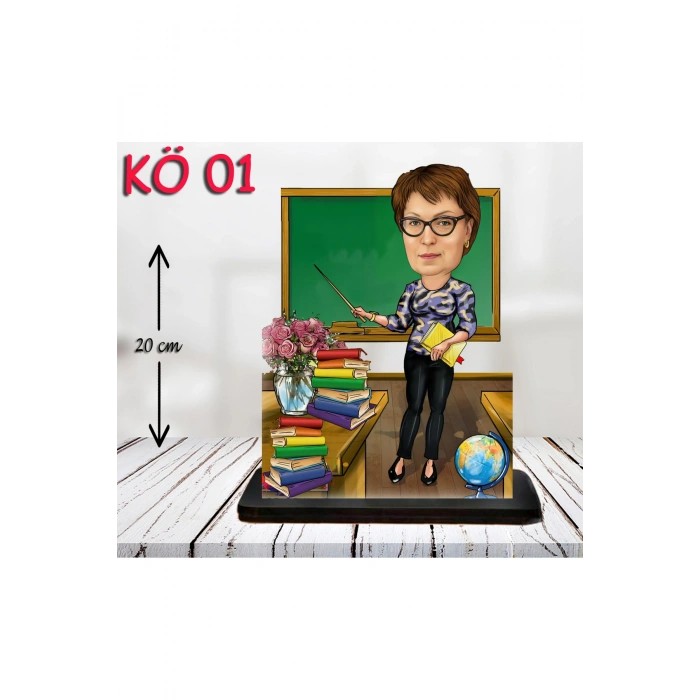 Kişiye Özel Ahşap Biblo - Kadın Öğretmen Karikatür Biblo - Öğretmen Biblo