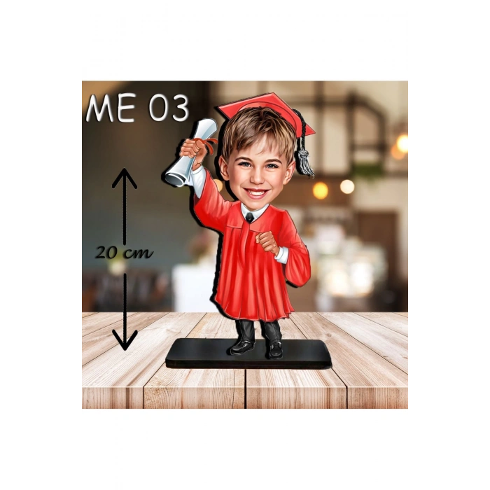 Kişiye Özel Ahşap Biblo - Erkek Çocuk Karikatür Biblo - Mezuniyet Biblo 2