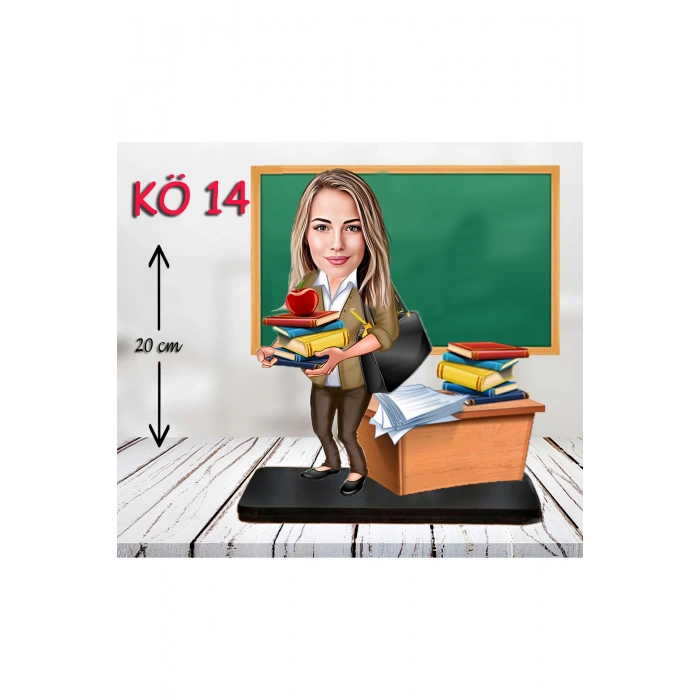 Kişiye Özel Ahşap Biblo - Kadın Öğretmen Karikatür Biblo - Öğretmen Biblo 14