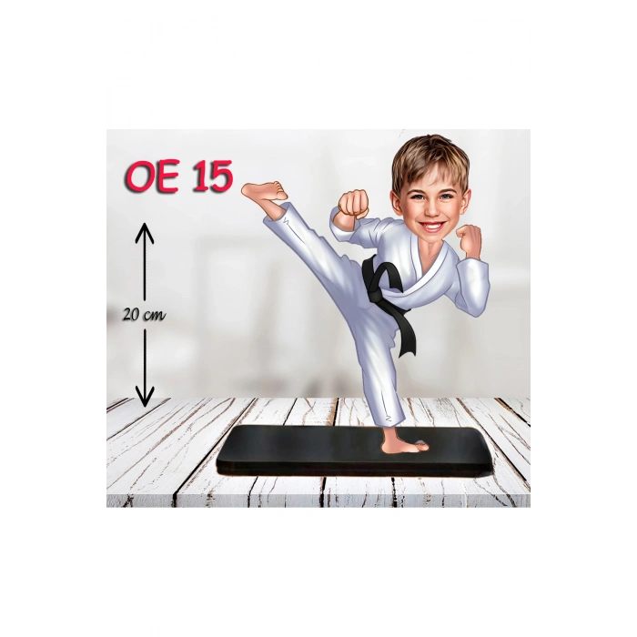 Kişiye Özel Ahşap Biblo - Erkek Çocuk Karikatür Biblo - Karateci Biblo