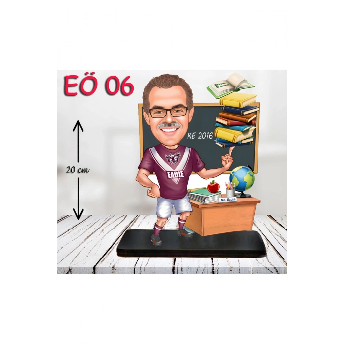 Kişiye Özel Ahşap Biblo - Erkek Öğretmen Karikatür Biblo - Öğretmen Biblo 6