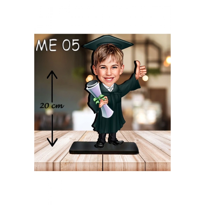 Kişiye Özel Ahşap Biblo - Erkek Çocuk Karikatür Biblo - Mezuniyet Biblo 4
