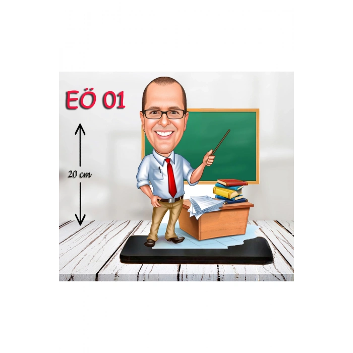 Kişiye Özel Ahşap Biblo - Erkek Öğretmen Karikatür Biblo - Öğretmen Biblo