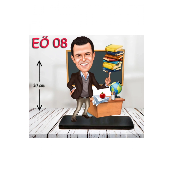 Kişiye Özel Ahşap Biblo - Erkek Öğretmen Karikatür Biblo - Öğretmen Biblo 8