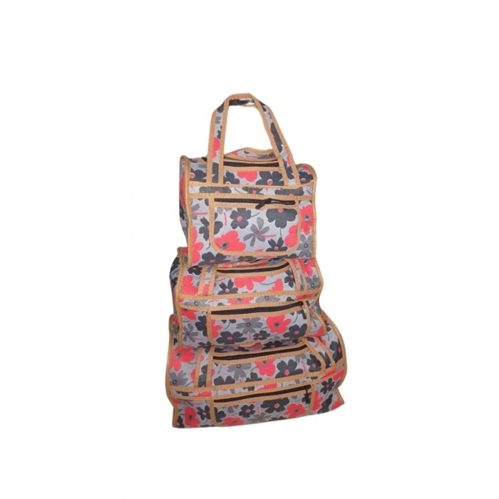 3lü Valiz - 3lü Bavul - 3lü Çanta ( Çiçek Desen )