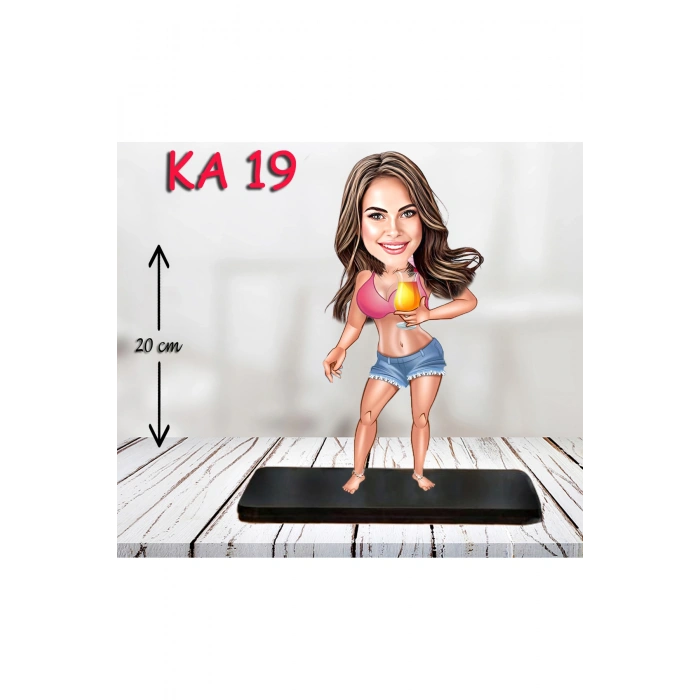 Kişiye Özel Ahşap Biblo - Süslü Kadın Karikatür Biblo 4