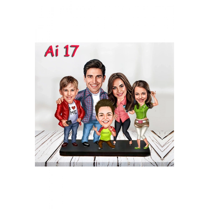 Kişiye Özel Ahşap Biblo - Aile Karikatür Biblo - 5 Kişilik Aile Biblo 7