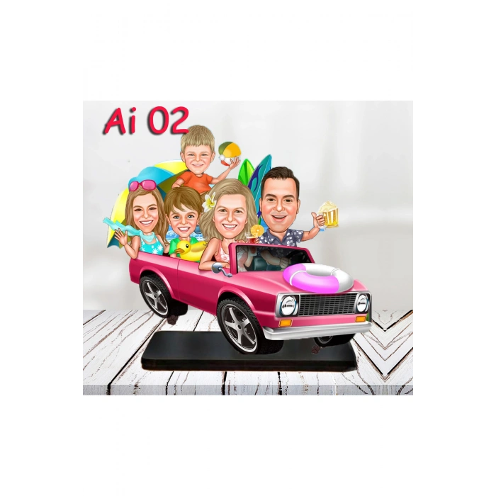 Kişiye Özel Ahşap Biblo - Aile Karikatür Biblo - 5 Kişilik Aile Biblo 7